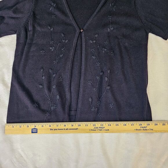Vintage Emma James Short Sleeved Embroidered Black Sweater Size M - Picture 10 of 12